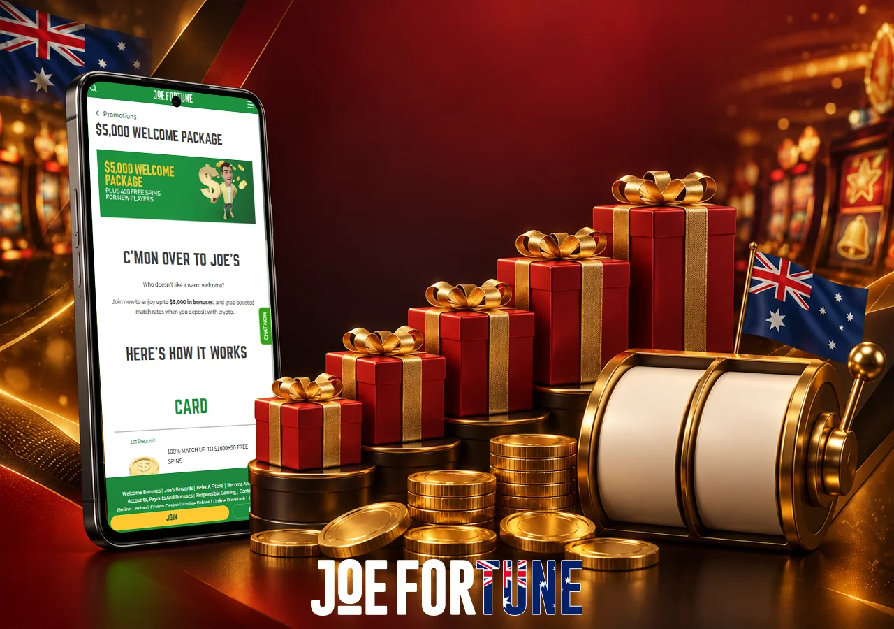 Mobile welcome package with tiered gift boxes and casino coins